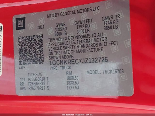 1GCNKREC7JZ132726 Chevrolet l83 - sidi: spark ignited direct injection, vvt: variable valve timing, afm, e85 max, alum