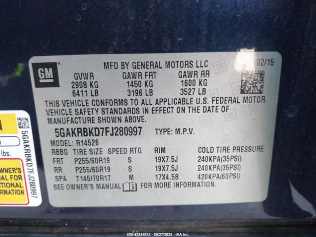 5GAKRBKD7FJ280997 Buick Enclave Leather