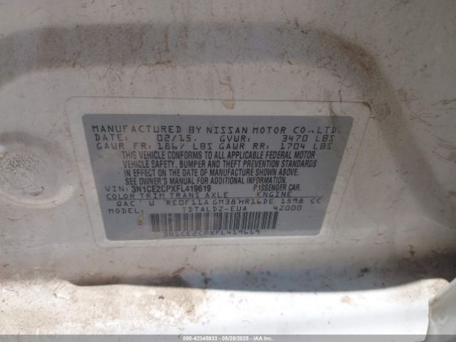 3N1CE2CPXFL419619 Nissan Versa Note Sv