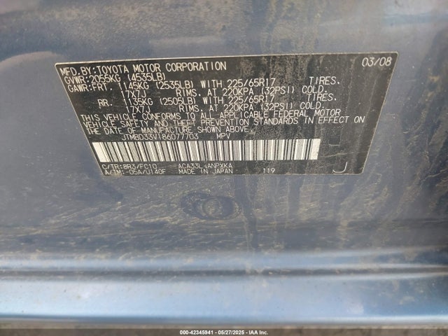 42345941 :رقم المزاد ، JTMBD33V186077703 vin ، 2008 Toyota Rav4 مزاد بيع