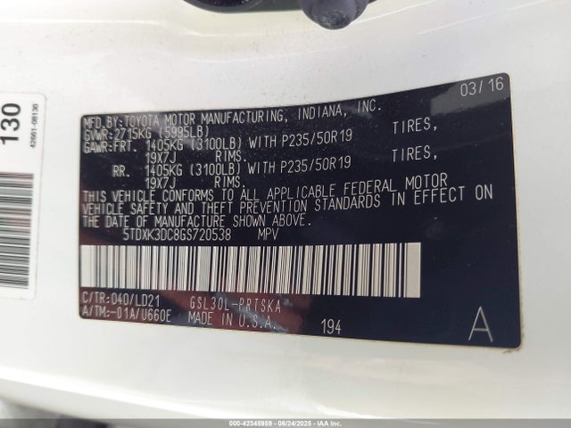 5TDXK3DC8GS720538 Toyota 2gr-fks
