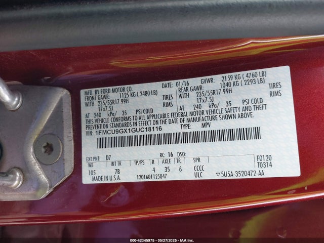 1FMCU9GX1GUC18116 Ford 2016