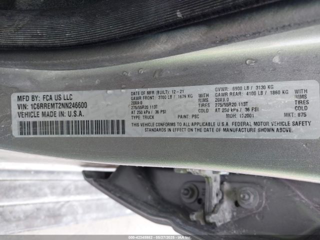 1C6RREMT2NN246600 RAM 1500 Big Horn  4x2 6'4 Box