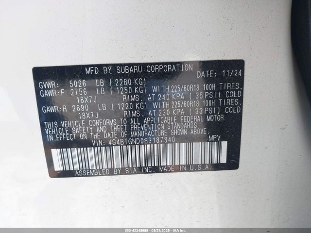 4S4BTGND0S3187340 Subaru u4