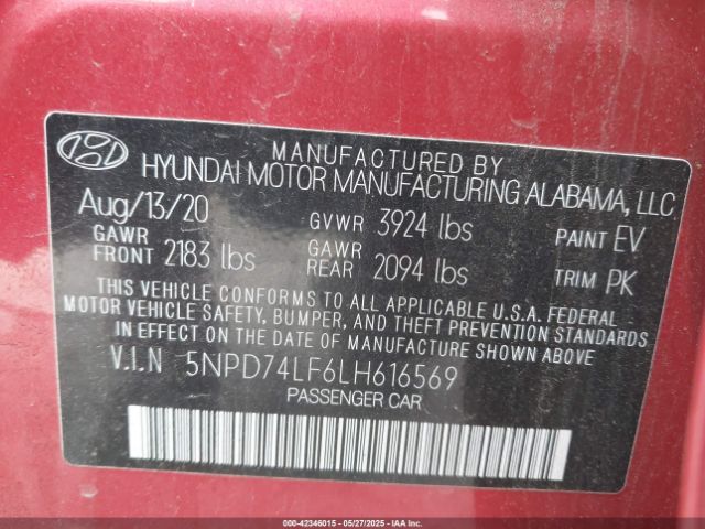 2020 HYUNDAI ELANTRA 5NPD74LF6LH616569 Photo 8