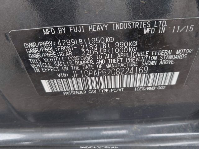 JF1GPAP62G8224169 Subaru Impreza 2.0i Sport Premium