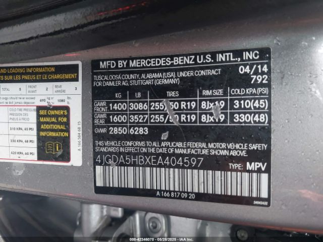 4JGDA5HBXEA404597 Mercedes-Benz Ml 350 4matic