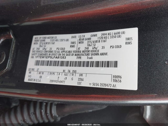 Ford 2.7l-4v 2020 1FTEW1EP5LFA81353 Image 9