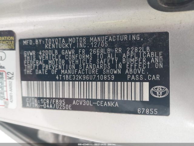 2006 TOYOTA CAMRY 4T1BE32K96U710859 Photo 8