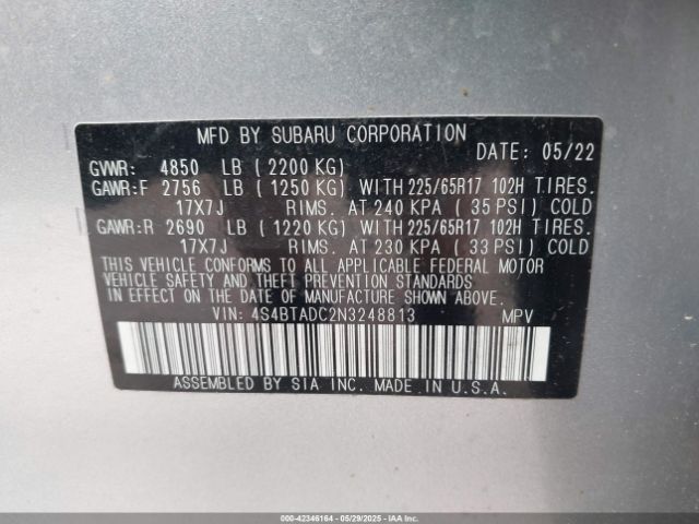 2022 SUBARU OUTBACK 4S4BTADC2N3248813 Photo 8