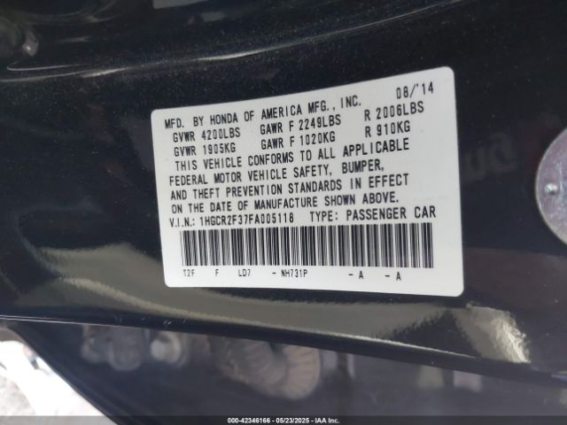 1HGCR2F37FA005118 Honda ACCORD LX