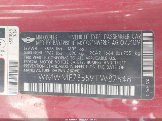 2009 MINI COOPER S WMWMF73559TW87548 Photo 8