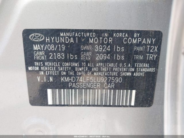 KMHD74LF5LU927590 Hyundai ELANTRA SE