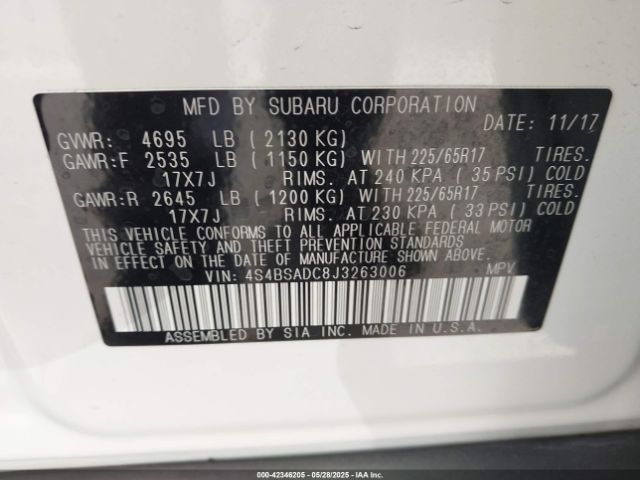4S4BSADC8J3263006 Subaru Outback 2.5i Premium