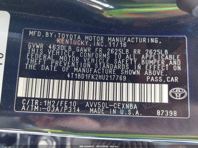 Toyota 2ar-fxe+2jm 2017 4T1BD1FK2HU217769 Image 9