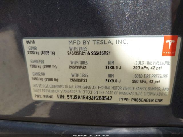 5YJSA1E43JF260547 Tesla MODEL S