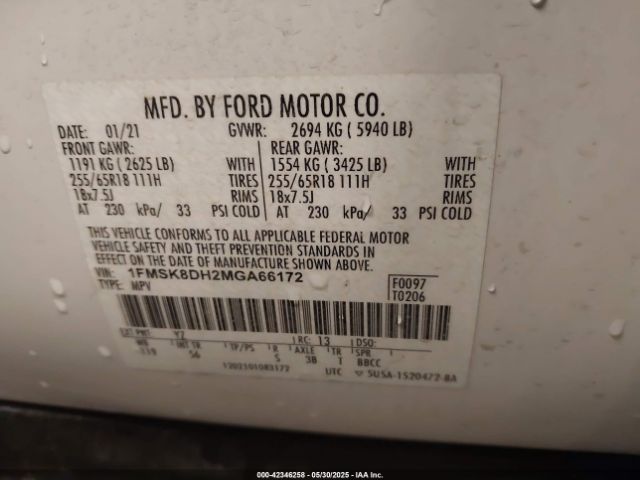 2021 FORD EXPLORER 1FMSK8DH2MGA66172 Photo 8