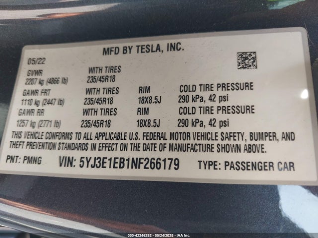 2022 TESLA MODEL 3 5YJ3E1EB1NF266179 Photo 8