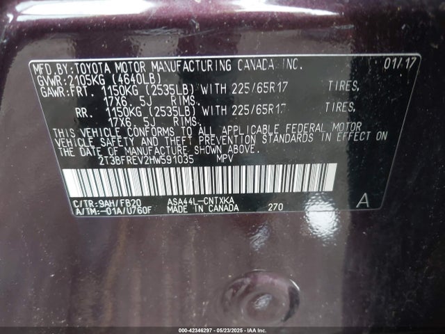 Toyota 2ar-fe 2017 2T3BFREV2HW591035 Image 9