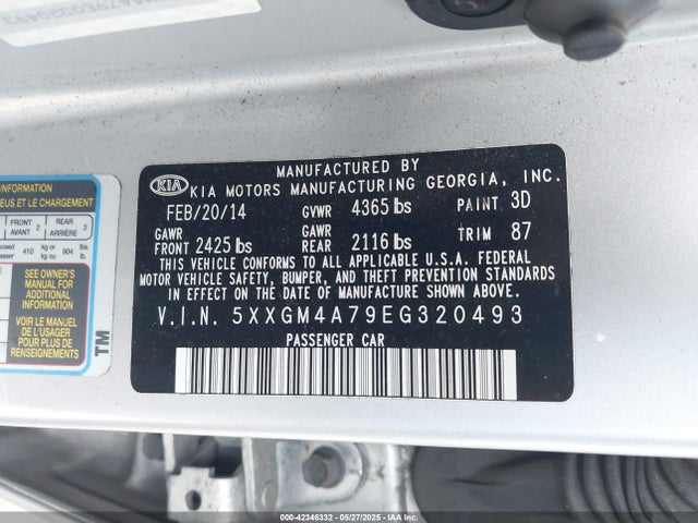 5XXGM4A79EG320493 KIA Optima Lx