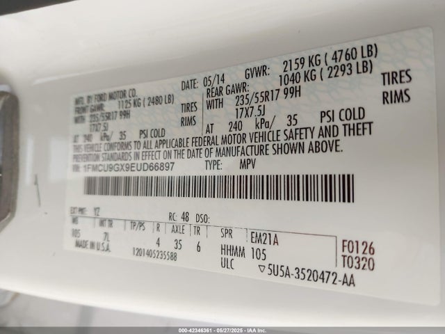 Ford ESCAPE SE 2014 1FMCU9GX9EUD66897 Image 9