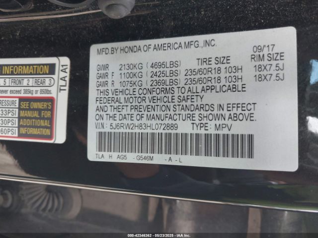 5J6RW2H83HL072889 Honda Cr-v Ex-l/ex-l Navi
