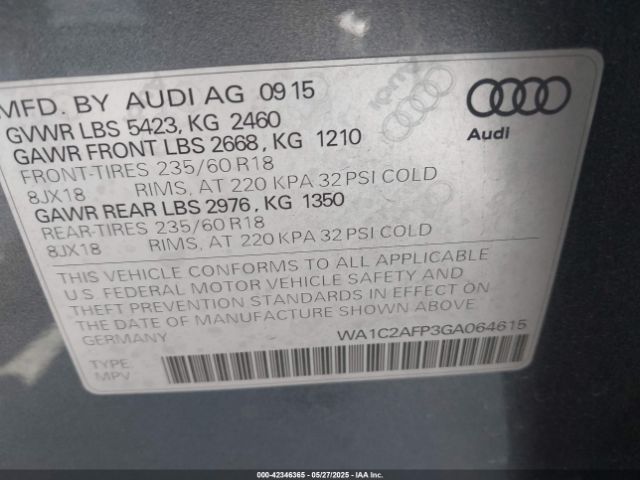WA1C2AFP3GA064615 Audi Q5 2.0t Premium