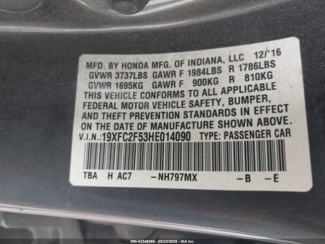 19XFC2F53HE014090 Honda Civic Lx
