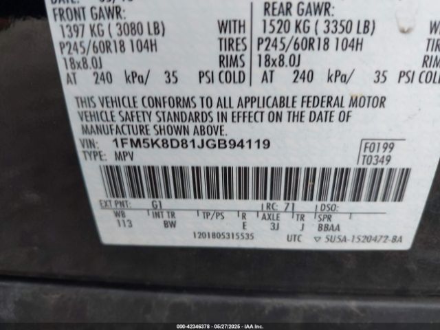 2018 FORD EXPLORER 1FM5K8D81JGB94119 Photo 8