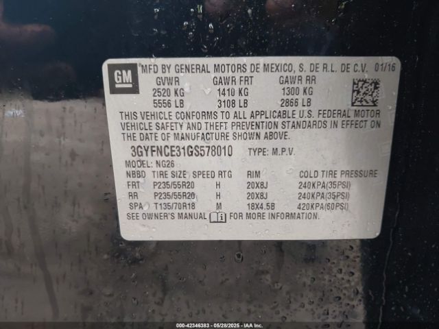 2016 CADILLAC SRX 3GYFNCE31GS578010 Photo 8