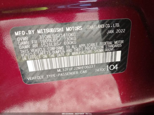 2022 MITSUBISHI MIRAGE G4 ML32FUFJ2NHF06037 Photo 8