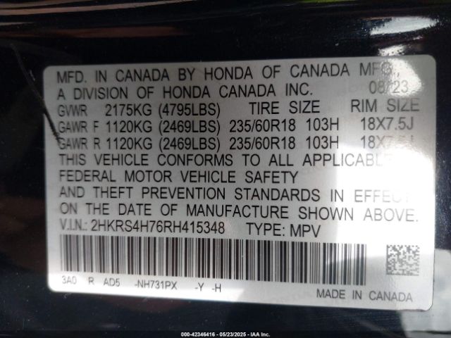 2HKRS4H76RH415348 Honda l15be