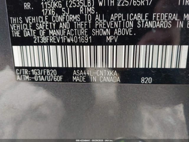 2T3BFREV1FW401691 Toyota RAV4 LE
