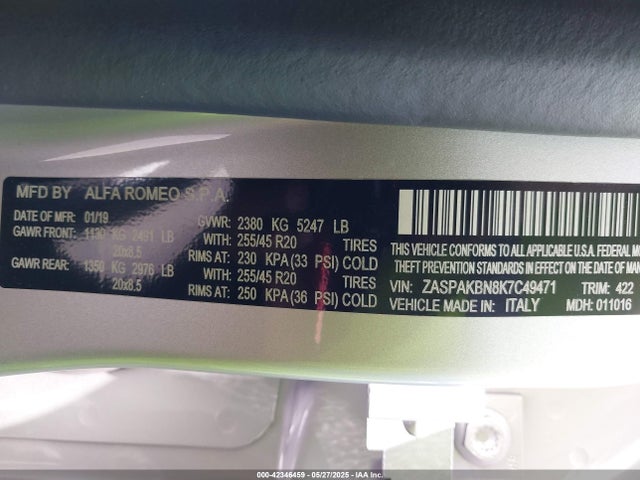 Alfa Romeo 2019 2019 ZASPAKBN8K7C49471 Image 9