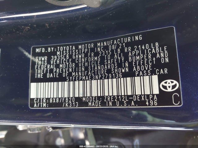 Toyota COROLLA LE 2022 5YFEPMAE3NP279136 Image 9