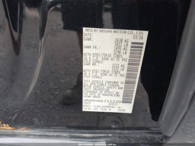 1N6AD0EV9GN751220 Nissan FRONTIER S