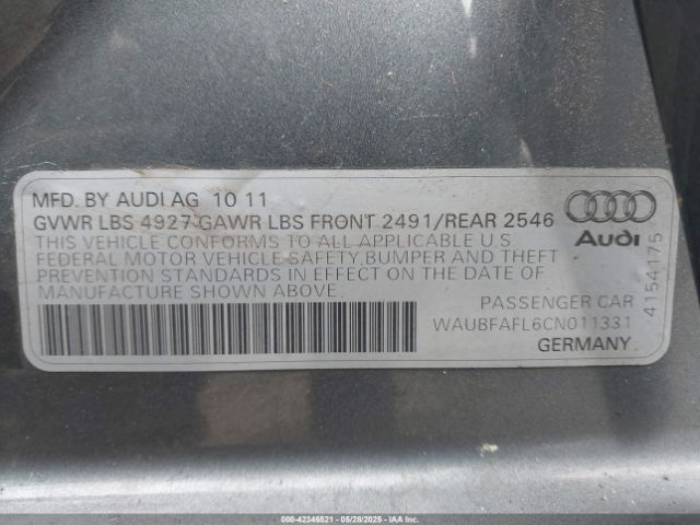 2012 AUDI A4 WAUBFAFL6CN011331 Photo 8