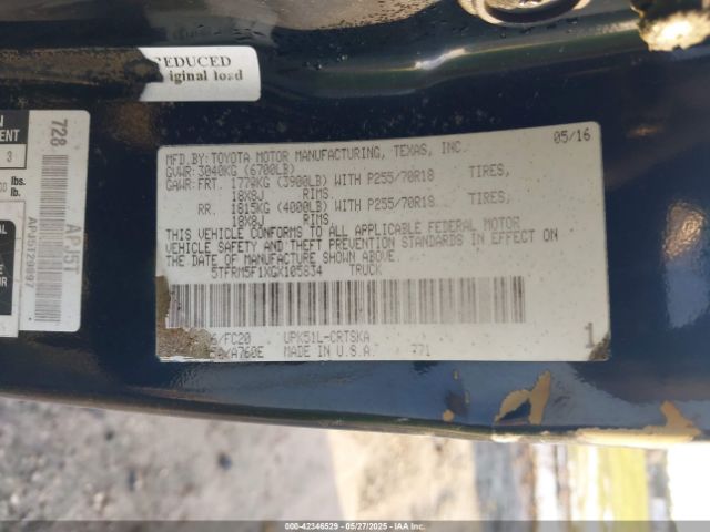 5TFRM5F1XGX105834 Toyota Tundra Sr 4.6l V8/sr5 4.6l V8