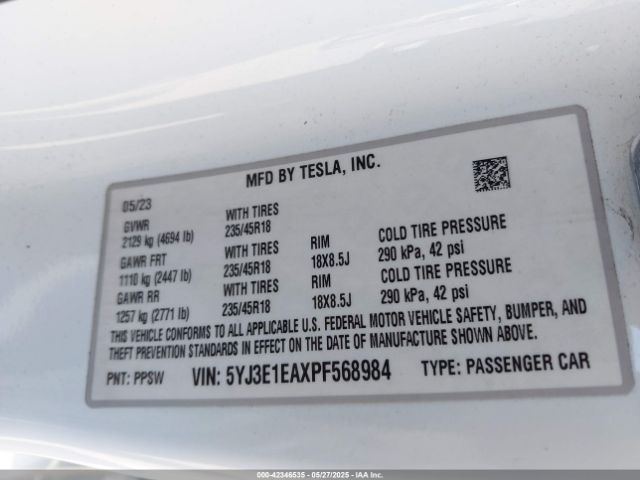 5YJ3E1EAXPF568984 Tesla Model 3 Rear-wheel Drive