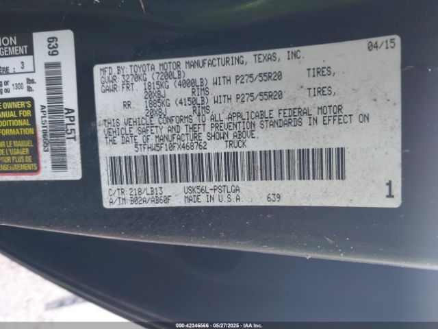 5TFHW5F10FX468762 Toyota Tundra Limited 5.7l V8