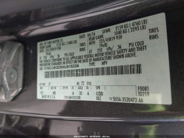 1FMCU9GD5HUA15334 Ford ESCAPE SE
