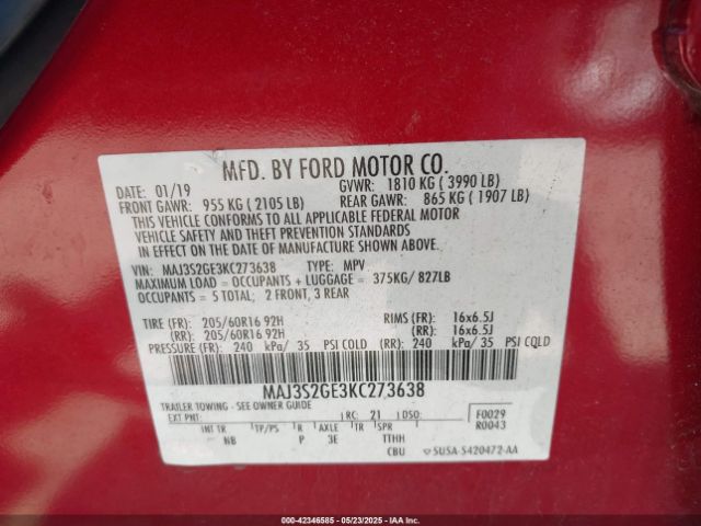 2019 FORD ECOSPORT MAJ3S2GE3KC273638 Photo 8