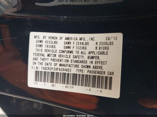 1HGCR2F3XFA264850 Honda k24w1