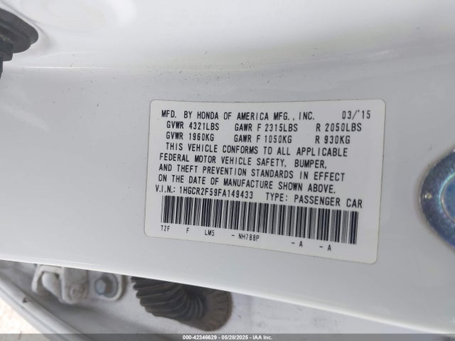 Honda k24w1 2015 1HGCR2F59FA149433 Image 9
