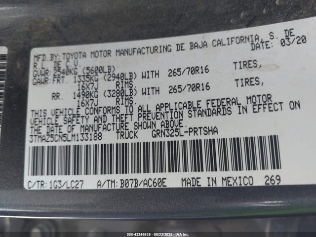 3TMAZ5CN5LM133188 Toyota 2gr-fks