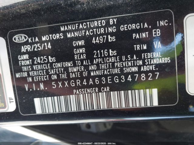 5XXGR4A63EG347827 KIA Optima Sxl Turbo