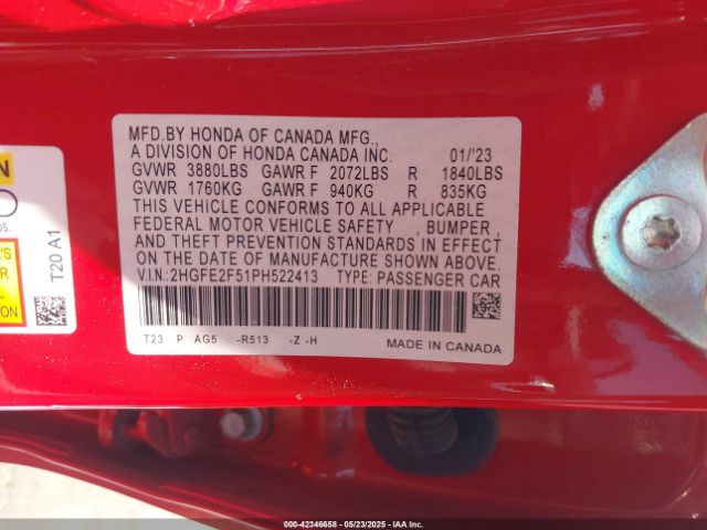 2023 HONDA CIVIC 2HGFE2F51PH522413 Photo 8