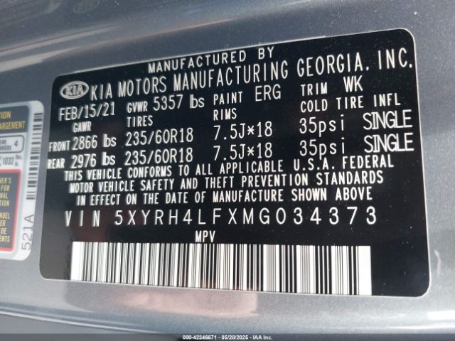 5XYRH4LFXMG034373 KIA t-gdi theta-iii
