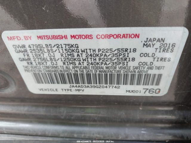 2016 MITSUBISHI OUTLANDER JA4AD3A39GZ047742 Photo 8