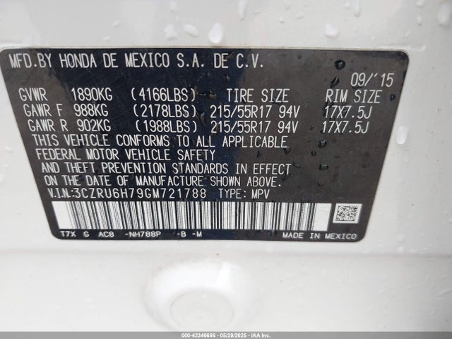 3CZRU6H79GM721788 Honda r18z9